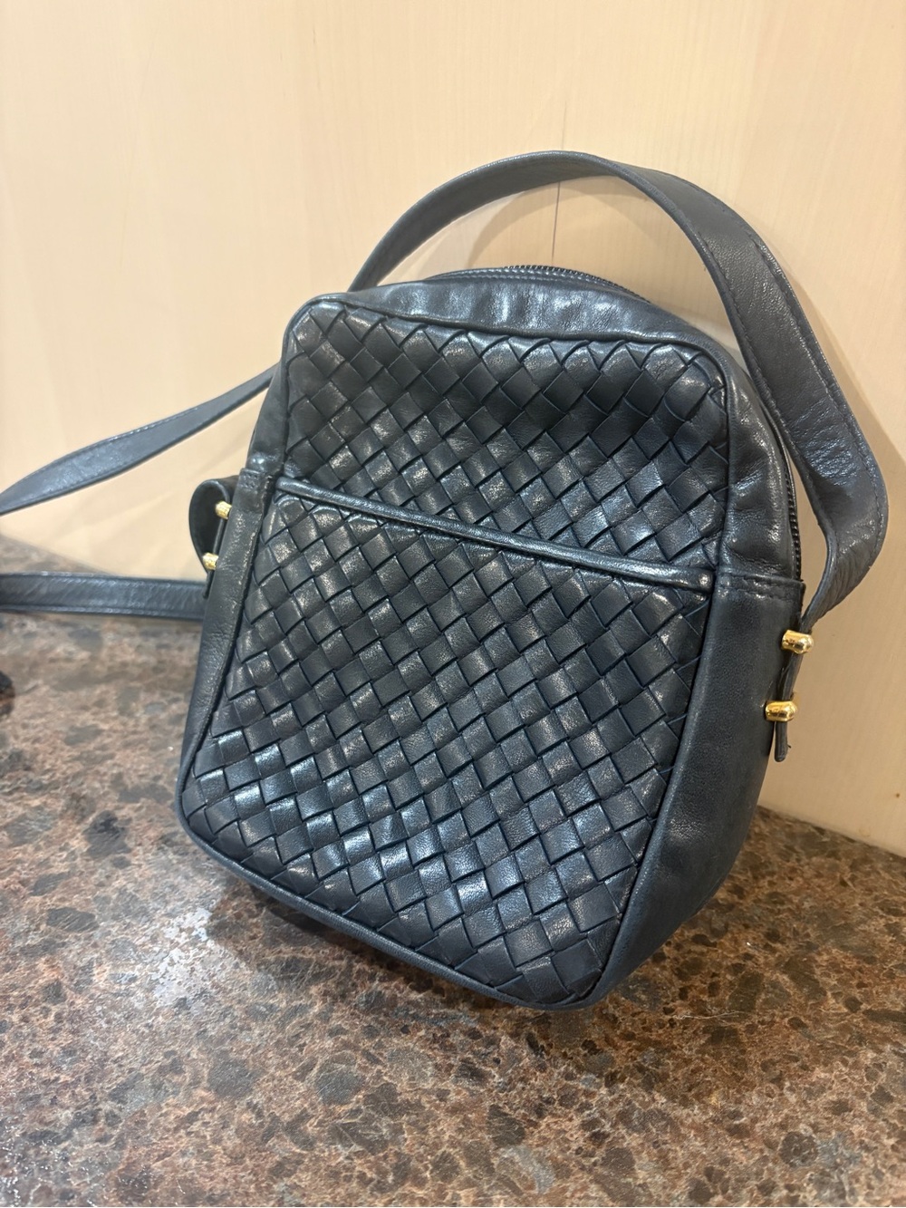 Zenith Black Woven Leather Crossbody Bag